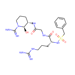 N=C(N)NCCC[C@@H](NS(=O)(=O)Cc1ccccc1)C(=O)NCC(=O)N[C@H]1CCCN(C(=N)N)[C@@H]1O ZINC000027094424