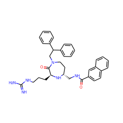 N=C(N)NCCC[C@@H]1N[C@@H](CNC(=O)c2ccc3ccccc3c2)CCN(CC(c2ccccc2)c2ccccc2)C1=O ZINC000118688972