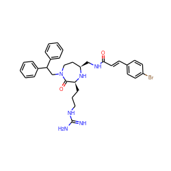 N=C(N)NCCC[C@@H]1N[C@H](CNC(=O)/C=C/c2ccc(Br)cc2)CCN(CC(c2ccccc2)c2ccccc2)C1=O ZINC000118695410