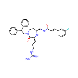 N=C(N)NCCC[C@@H]1N[C@H](CNC(=O)/C=C/c2cccc(F)c2)CCN(CC(c2ccccc2)c2ccccc2)C1=O ZINC000118675425