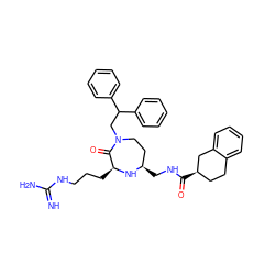 N=C(N)NCCC[C@@H]1N[C@H](CNC(=O)[C@@H]2CCc3ccccc3C2)CCN(CC(c2ccccc2)c2ccccc2)C1=O ZINC000118686601