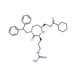 N=C(N)NCCC[C@@H]1N[C@H](CNC(=O)C2CCCCC2)CCN(CC(c2ccccc2)c2ccccc2)C1=O ZINC000118693592