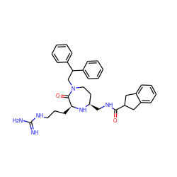 N=C(N)NCCC[C@@H]1N[C@H](CNC(=O)C2Cc3ccccc3C2)CCN(CC(c2ccccc2)c2ccccc2)C1=O ZINC000118692013