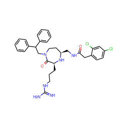 N=C(N)NCCC[C@@H]1N[C@H](CNC(=O)Cc2ccc(Cl)cc2Cl)CCN(CC(c2ccccc2)c2ccccc2)C1=O ZINC000118695117