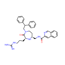 N=C(N)NCCC[C@@H]1N[C@H](CNC(=O)c2cc3ccccc3cn2)CCN(CC(c2ccccc2)c2ccccc2)C1=O ZINC000118687140