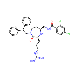 N=C(N)NCCC[C@@H]1N[C@H](CNC(=O)c2ccc(Cl)cc2Cl)CCN(CC(c2ccccc2)c2ccccc2)C1=O ZINC000118681274