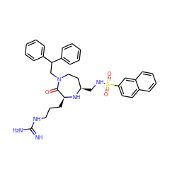 N=C(N)NCCC[C@@H]1N[C@H](CNS(=O)(=O)c2ccc3ccccc3c2)CCN(CC(c2ccccc2)c2ccccc2)C1=O ZINC000118694349