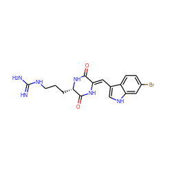 N=C(N)NCCC[C@@H]1NC(=O)/C(=C/c2c[nH]c3cc(Br)ccc23)NC1=O ZINC000003653057