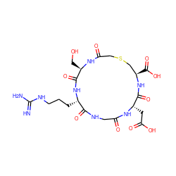 N=C(N)NCCC[C@@H]1NC(=O)[C@@H](CO)NC(=O)CSC[C@@H](C(=O)O)NC(=O)[C@H](CC(=O)O)NC(=O)CNC1=O ZINC000026167976