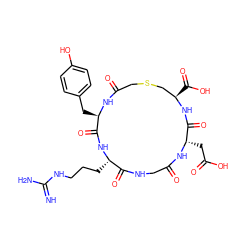 N=C(N)NCCC[C@@H]1NC(=O)[C@@H](Cc2ccc(O)cc2)NC(=O)CSC[C@@H](C(=O)O)NC(=O)[C@H](CC(=O)O)NC(=O)CNC1=O ZINC000026174692