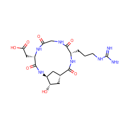 N=C(N)NCCC[C@@H]1NC(=O)[C@@H]2C[C@H](O)[C@H](C2)NC(=O)[C@H](CC(=O)O)NC(=O)CNC1=O ZINC000013676521