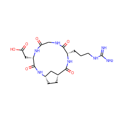 N=C(N)NCCC[C@@H]1NC(=O)[C@@H]2CC[C@@H](C2)NC(=O)[C@H](CC(=O)O)NC(=O)CNC1=O ZINC000013676523