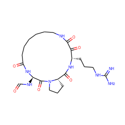 N=C(N)NCCC[C@@H]1NC(=O)[C@@H]2CCCN2C(=O)[C@@H](NC=O)NC(=O)CCCCCCNC(=O)C1=O ZINC000027876064