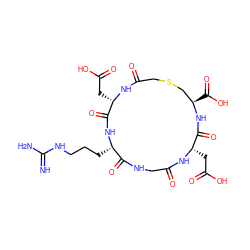 N=C(N)NCCC[C@@H]1NC(=O)[C@H](CC(=O)O)NC(=O)CSC[C@@H](C(=O)O)NC(=O)[C@H](CC(=O)O)NC(=O)CNC1=O ZINC000026161176