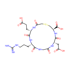 N=C(N)NCCC[C@@H]1NC(=O)[C@H](CCC(=O)O)NC(=O)CSC[C@@H](C(=O)O)NC(=O)[C@H](CC(=O)O)NC(=O)CNC1=O ZINC000026177546