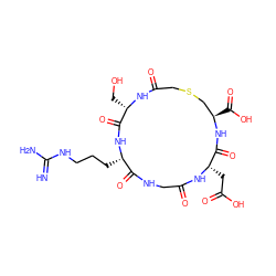 N=C(N)NCCC[C@@H]1NC(=O)[C@H](CO)NC(=O)CSC[C@@H](C(=O)O)NC(=O)[C@H](CC(=O)O)NC(=O)CNC1=O ZINC000026172492