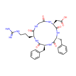 N=C(N)NCCC[C@@H]1NC(=O)[C@H](Cc2ccccc2)NC(=O)[C@@H](Cc2ccccc2)NC(=O)[C@H](CC(=O)O)NC(=O)CNC1=O ZINC000003932529