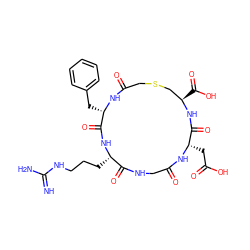 N=C(N)NCCC[C@@H]1NC(=O)[C@H](Cc2ccccc2)NC(=O)CSC[C@@H](C(=O)O)NC(=O)[C@H](CC(=O)O)NC(=O)CNC1=O ZINC000026169368