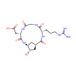 N=C(N)NCCC[C@@H]1NC(=O)[C@H]2C[C@H](O)[C@H](C2)NC(=O)[C@H](CC(=O)O)NC(=O)CNC1=O ZINC000013676520