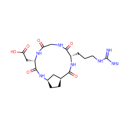 N=C(N)NCCC[C@@H]1NC(=O)[C@H]2CC[C@H](C2)NC(=O)[C@H](CC(=O)O)NC(=O)CNC1=O ZINC000013676525