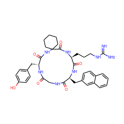 N=C(N)NCCC[C@@H]1NC(=O)C2(CCCCC2)NC(=O)[C@@H](Cc2ccc(O)cc2)NC(=O)CNC(=O)[C@H](Cc2ccc3ccccc3c2)NC1=O ZINC000095564841