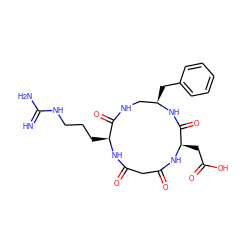 N=C(N)NCCC[C@@H]1NC(=O)CC(=O)N[C@H](CC(=O)O)C(=O)N[C@H](Cc2ccccc2)CNC1=O ZINC000045286000