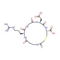 N=C(N)NCCC[C@@H]1NC(=O)CCNC(=O)CSC[C@@H](C(=O)O)NC(=O)[C@H](CC(=O)O)NC(=O)CNC1=O ZINC000026176488