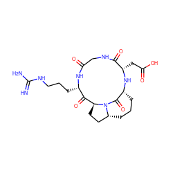 N=C(N)NCCC[C@@H]1NC(=O)CNC(=O)[C@H](CC(=O)O)N[C@@H]2CCC[C@@H]3CC[C@@H](C1=O)N3C2=O ZINC000034037741