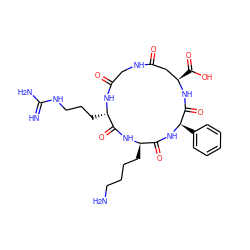 N=C(N)NCCC[C@@H]1NC(=O)CNC(=O)C[C@@H](C(=O)O)NC(=O)[C@@H](c2ccccc2)NC(=O)[C@@H](CCCCN)NC1=O ZINC000095587054