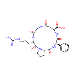 N=C(N)NCCC[C@@H]1NC(=O)CNC(=O)C[C@@H](C(=O)O)NC(=O)[C@@H](c2ccccc2)NC(=O)[C@@H]2CCCN2C1=O ZINC000095592664