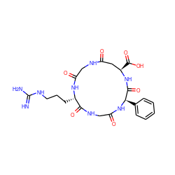 N=C(N)NCCC[C@@H]1NC(=O)CNC(=O)C[C@@H](C(=O)O)NC(=O)[C@@H](c2ccccc2)NC(=O)CNC1=O ZINC000095589880