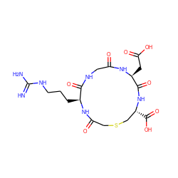 N=C(N)NCCC[C@@H]1NC(=O)CSC[C@@H](C(=O)O)NC(=O)[C@H](CC(=O)O)NC(=O)CNC1=O ZINC000013455570