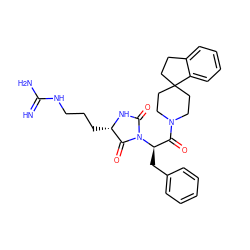 N=C(N)NCCC[C@@H]1NC(=O)N([C@H](Cc2ccccc2)C(=O)N2CCC3(CCc4ccccc43)CC2)C1=O ZINC000026269451