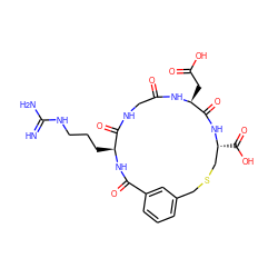 N=C(N)NCCC[C@@H]1NC(=O)c2cccc(c2)CSC[C@@H](C(=O)O)NC(=O)[C@H](CC(=O)O)NC(=O)CNC1=O ZINC000026168345