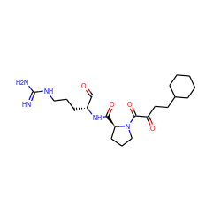 N=C(N)NCCC[C@H](C=O)NC(=O)[C@@H]1CCCN1C(=O)C(=O)CCC1CCCCC1 ZINC000026819911