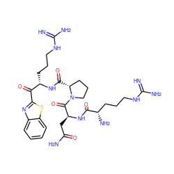 N=C(N)NCCC[C@H](N)C(=O)N[C@@H](CC(N)=O)C(=O)N1CCC[C@H]1C(=O)N[C@@H](CCCNC(=N)N)C(=O)c1nc2ccccc2s1 ZINC000299837984