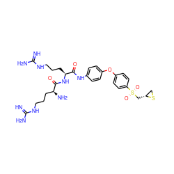 N=C(N)NCCC[C@H](N)C(=O)N[C@@H](CCCNC(=N)N)C(=O)Nc1ccc(Oc2ccc(S(=O)(=O)C[C@@H]3CS3)cc2)cc1 ZINC000072124495