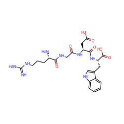 N=C(N)NCCC[C@H](N)C(=O)NCC(=O)N[C@@H](CC(=O)O)C(=O)N[C@@H](Cc1c[nH]c2ccccc12)C(=O)O ZINC000003917816