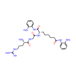 N=C(N)NCCC[C@H](N)C(=O)NCC(=O)N[C@@H](CCCCCC(=O)Nc1ccccc1N)C(=O)Nc1ccccc1N ZINC000058586402