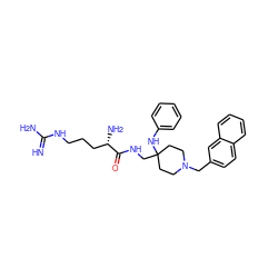 N=C(N)NCCC[C@H](N)C(=O)NCC1(Nc2ccccc2)CCN(Cc2ccc3ccccc3c2)CC1 ZINC000299821796