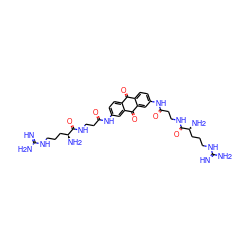 N=C(N)NCCC[C@H](N)C(=O)NCCC(=O)Nc1ccc2c(c1)C(=O)c1cc(NC(=O)CCNC(=O)[C@@H](N)CCCNC(=N)N)ccc1C2=O ZINC000049898554