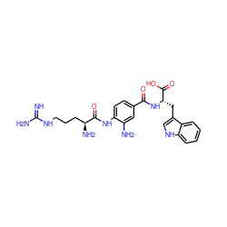 N=C(N)NCCC[C@H](N)C(=O)Nc1ccc(C(=O)N[C@@H](Cc2c[nH]c3ccccc23)C(=O)O)cc1N ZINC000299866000