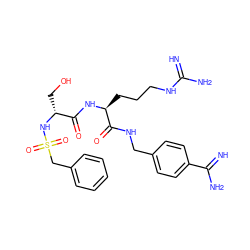 N=C(N)NCCC[C@H](NC(=O)[C@@H](CO)NS(=O)(=O)Cc1ccccc1)C(=O)NCc1ccc(C(=N)N)cc1 ZINC000096168446