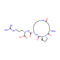 N=C(N)NCCC[C@H](NC(=O)[C@@H]1CCCCNC(=O)CC[C@H](N)C(=O)N2CCC[C@H]2C(=O)N1)C(=O)O ZINC001772642444