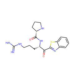 N=C(N)NCCC[C@H](NC(=O)[C@@H]1CCCN1)C(=O)c1nc2ccccc2s1 ZINC000013612361