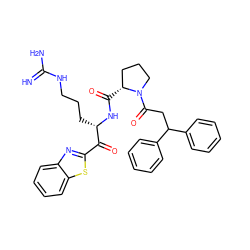 N=C(N)NCCC[C@H](NC(=O)[C@@H]1CCCN1C(=O)CC(c1ccccc1)c1ccccc1)C(=O)c1nc2ccccc2s1 ZINC000014954471