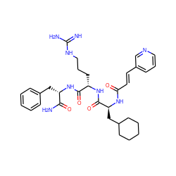 N=C(N)NCCC[C@H](NC(=O)[C@H](CC1CCCCC1)NC(=O)/C=C/c1cccnc1)C(=O)N[C@@H](Cc1ccccc1)C(N)=O ZINC000029223772