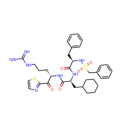 N=C(N)NCCC[C@H](NC(=O)[C@H](CC1CCCCC1)NC(=O)[C@@H](Cc1ccccc1)NS(=O)(=O)Cc1ccccc1)C(=O)c1nccs1 ZINC000027320509