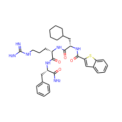 N=C(N)NCCC[C@H](NC(=O)[C@H](CC1CCCCC1)NC(=O)c1cc2ccccc2s1)C(=O)N[C@@H](Cc1ccccc1)C(N)=O ZINC000029220954