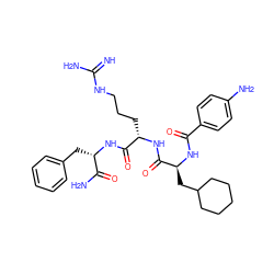 N=C(N)NCCC[C@H](NC(=O)[C@H](CC1CCCCC1)NC(=O)c1ccc(N)cc1)C(=O)N[C@@H](Cc1ccccc1)C(N)=O ZINC000029221840